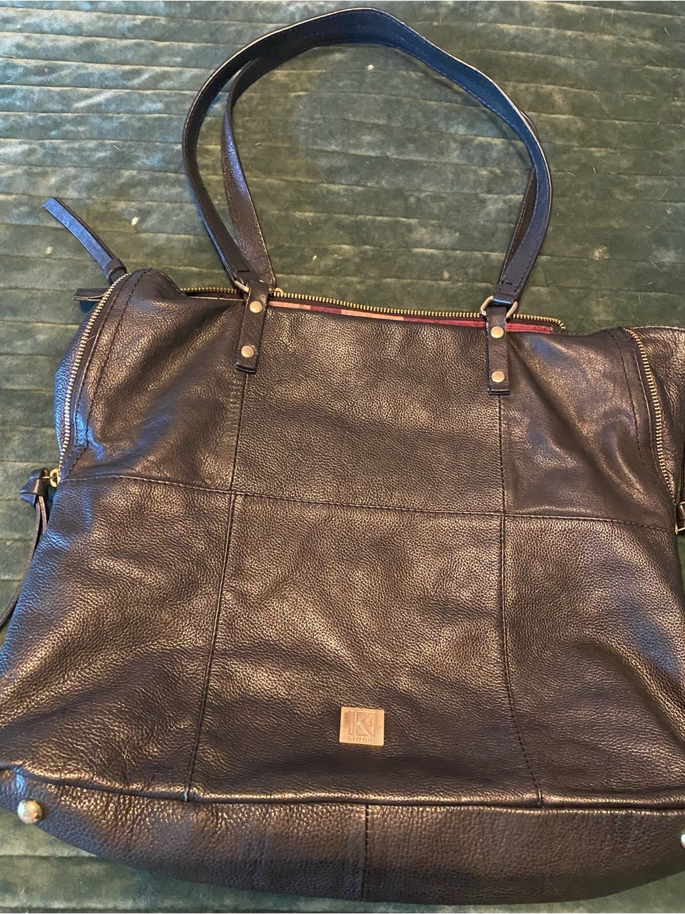 Kooba Black Leather Tote with Gold Accent Logo